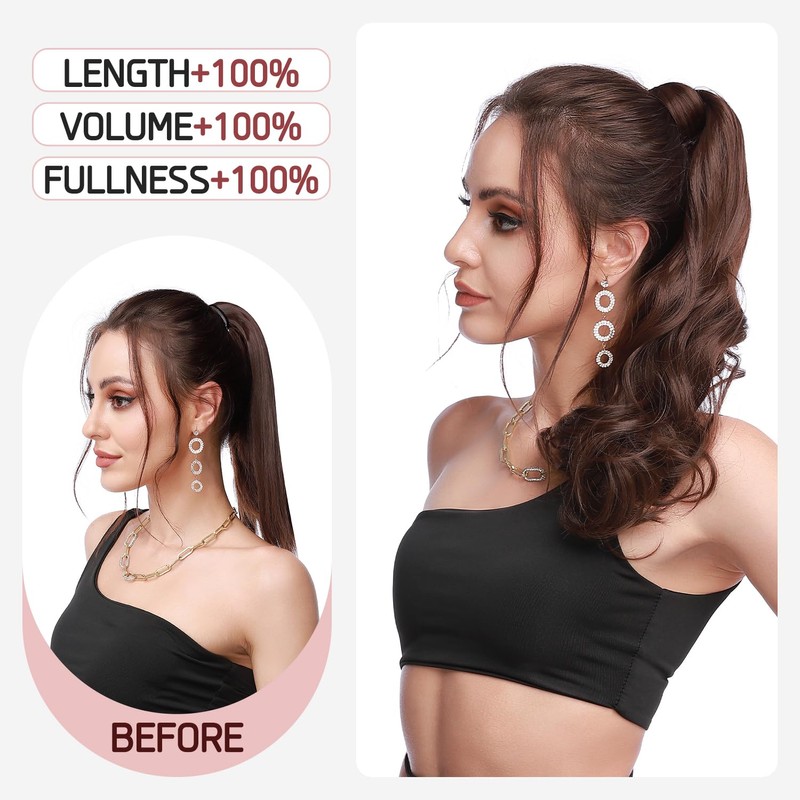 S-noilite Wrap Around Wavy Ponytail Extensions 17 Inch Long Curly