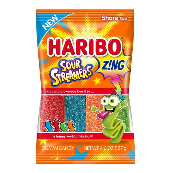 Haribo Gummi Candy, Z!NG Sour Streamers, 4.5 oz. Bag (Pack of 12)