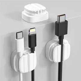 IFNOW 3-in-1 Cable Spring Holder Clips White 3 Pack Self Adhesive Cord Holder Under Desk Cable Management for Home,Office,Car,Desk,Nightstand