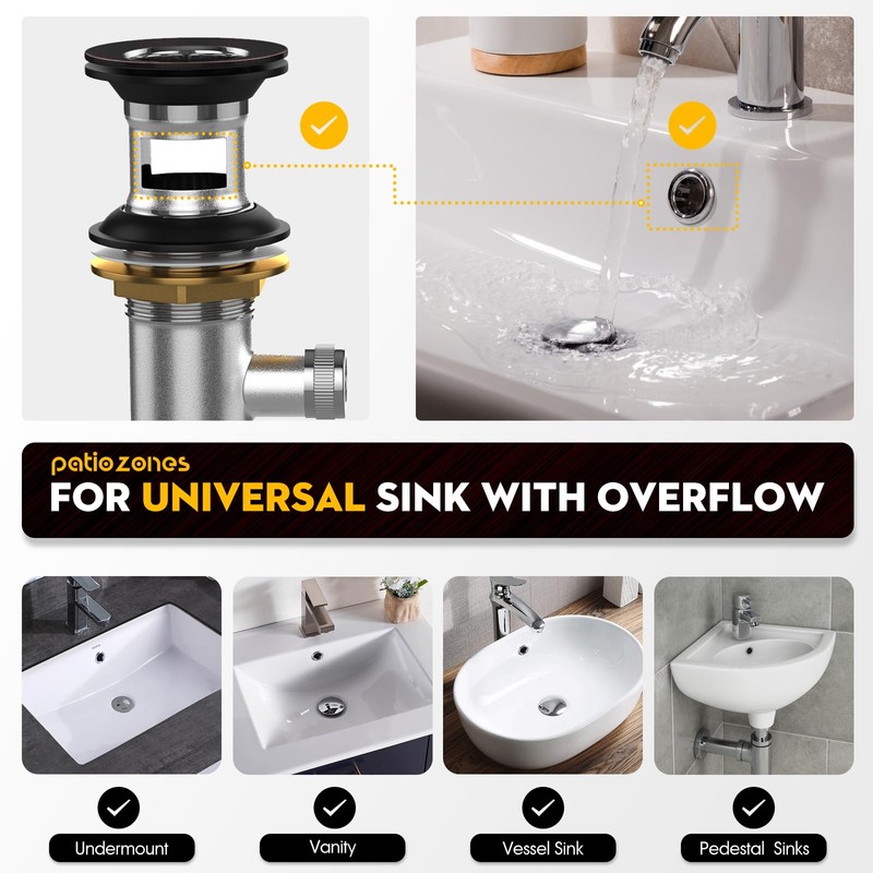 Sink Pop Up Drain Stopper Assembly Kit with Ball Lift