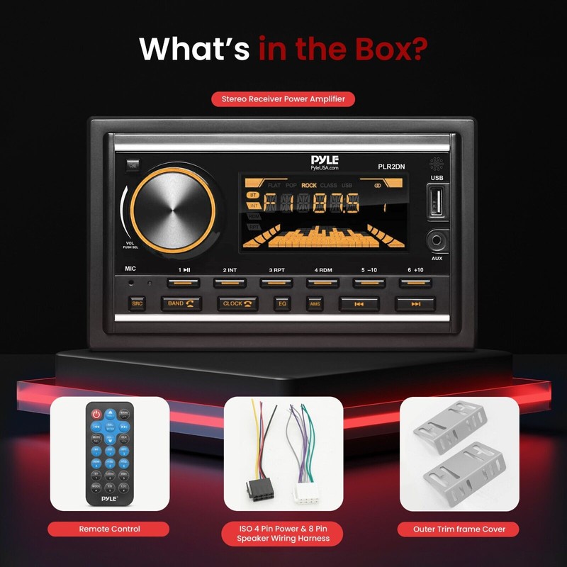 Pyle Power Amplifier Double DIN Bluetooth LCD Display Black Panel