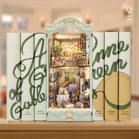 Joincon Dust Cover Book Nook Kit 3D Puzzle Wooden Bookends Dollhouse Decorative Bookend Stand Miniature Kit for Bookshelf Toy for Teenagers