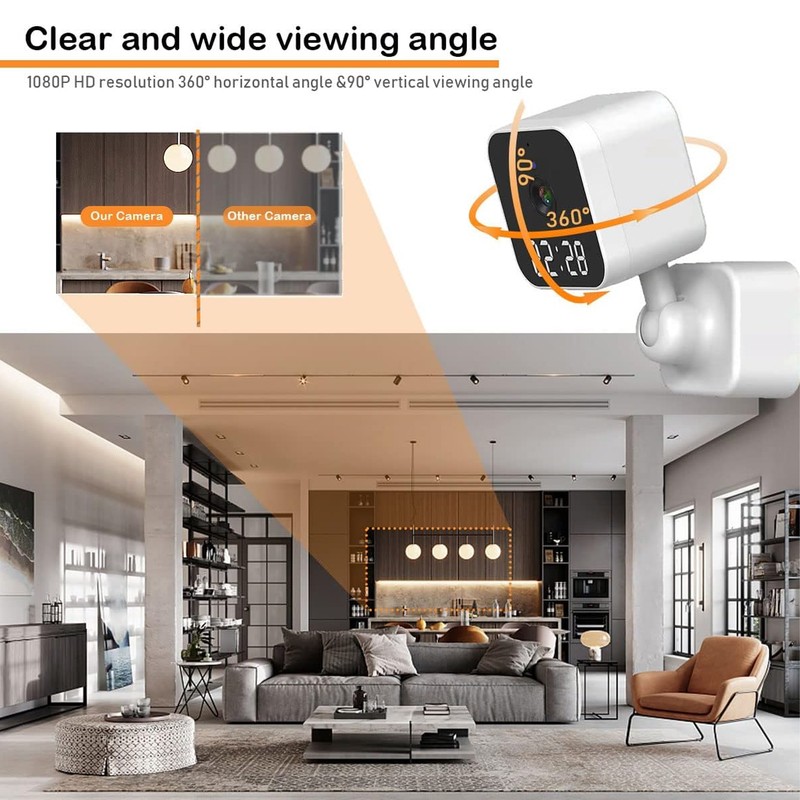 Indoor Security Camera with Clock 2.4G WiFi Wireless HD 3MP