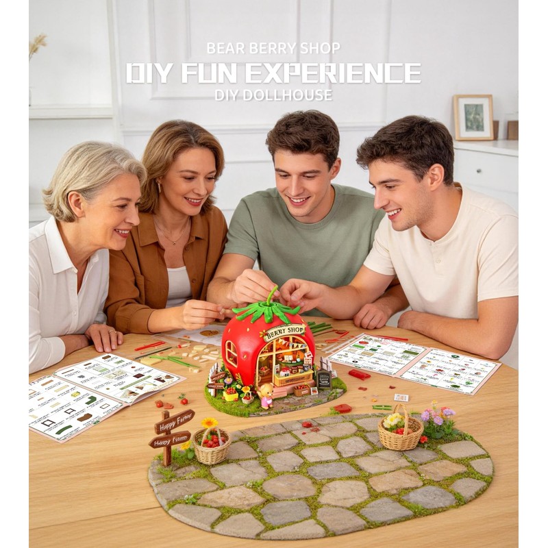 Roroom DIY Miniature House Kit, Strawberry Sweet Shop Dollhouse Kit