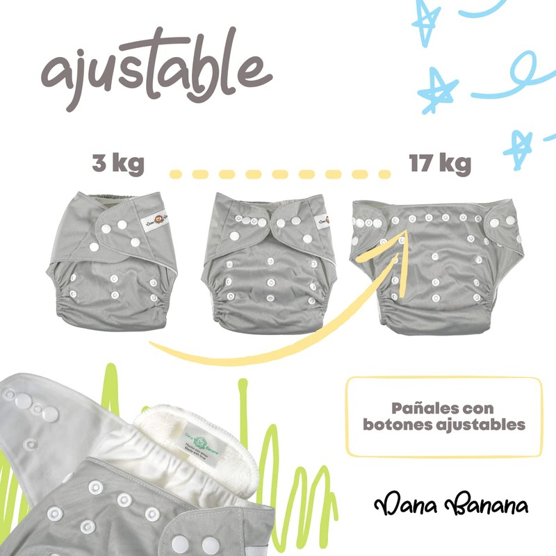 Paquete de 6 pañales reutilizables + 1 traje de baño