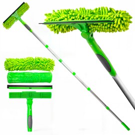 DSV Standard Professional 91.7" Window Squeegee for Window Cleaning, 2 in 1 Rotatable Window Cleaning Squeegee Kit with Extension Pole, Window Cleaning Tool for Indoor/Outdoor High Windows, Home, Car