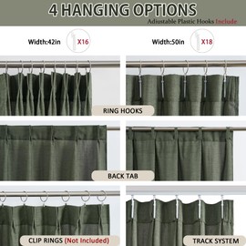 RAIN CITY Linen Drapes 105 Inch Curtains 2 Panels Set Back Tab Sheer Curtain Living Room Bedroom Drapes for Living Room Window Treatments with Hooks,Olive Green,50x105 in Long