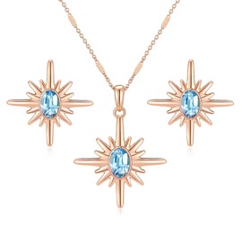EVEVIC Dainty Austrian Crystals Star Pendant Necklace Earrings for Women 14K Gold Plated Stud Earrings Hypoallergenic Jewelry Set, Medium, Metal Crystal Rose Gold, Crystal Cubic Zirconia