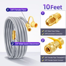 GasSaf 10FT 3/8" ID Natural Gas Hose, Natural Gas Grill Hose with Quick Connect Fitting Suitable for Weber Grills, Blackstone Griddles, Generator, Patio Heater - CSA Certified
