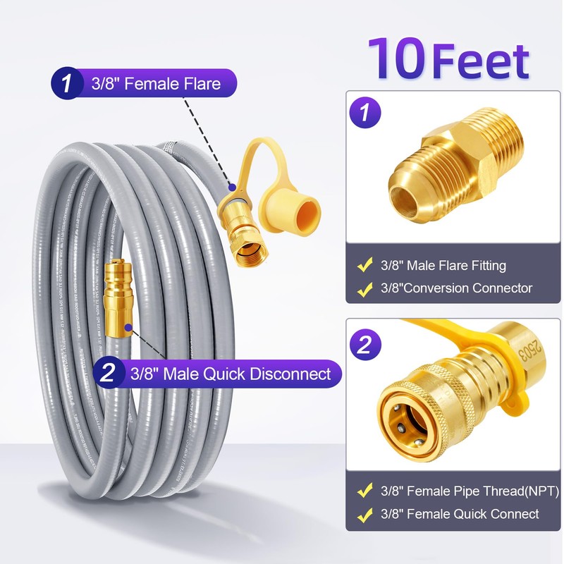 GasSaf 10FT 3/8" ID Natural Gas Hose, Natural Gas Grill