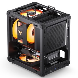 JONSBO C6-ITX Black Mini ITX Handled Mesh PC Case, Simple Compact Desktop Chassis, SP MB mini-ITX/Mini-DTX, ATX Power Bite (L140mm Max.), 170mm Tower Cooler,Tool-Free Open SFF Case, Black