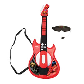 Lexibook Miraculous Electronic Lighting Guitar with mic, Glasses with Microphone, Demo Songs, 2 Game Modes, MP3 Plug, Black red, K260MI