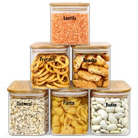 Urban Green Glass Jars with Airtight Lids, Airtight Glass Canisters with Locking Lids, (Bamboo-6P-24oz)