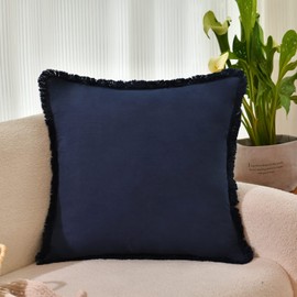 ZWJD Pillow Covers 24x24 Set of 2 Navy Throw Pillow Covers with Fringe Chic Cotton Decorative Pillows Square Cushion Covers for Sofa Couch Bed Living Room Farmhouse Boho Decor