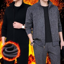 Warm sweats set brushed lining fall winter banding