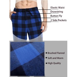 Nutria - Pantalones de pijama de franela para hombre, 100 % algodón, súper suaves, cepillados, cálidos, para invierno, con bolsillos, U06, Tartán azul y negro., XX-Large