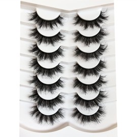 Pooplunch False Eyelashes Fluffy 8D Faux Mink Lashes Pack 15MM Wispy Short Natural Fake Eye Lashes 7 Pairs Multipack