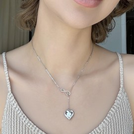 ChicU Moissanite Necklace for Women, 925 Sterling Silver Heart Necklace Engraved with 'I LOVE YOU', 1-3 Carat Moissanite Pendant | Anniversary Present for Wife | Birthday Gift for Women/Girlfriend