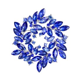 BriLove Bridal Holiday Party Austrian Crystal Rhinestone Elegant Flower Marquise Wreath Brooches for Women Royal Blue Silver-Tone