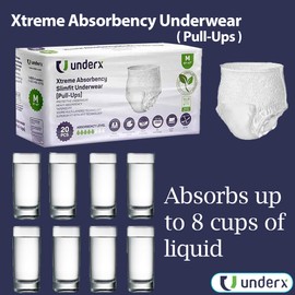 UnderX Adult Disposable Incontinence Underwear – Maximum Absorbency Pull Ups, Absorbs 8 Cups of Liquid, Overnight Comfort, Leak Protection, Soft Latex-Free Diaper (Medium,40 Count)