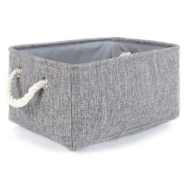 Polly Online Closet Storage Bins,Small Laundry Baskets,Linen Foldable Storage Baskets with Handles for Clothes Toys Home Office Storage(M,Grey)