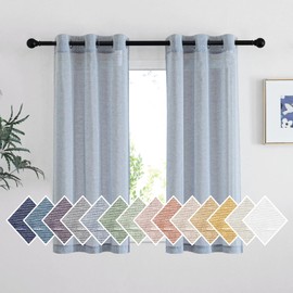 NICETOWN Linen Sheer Kitchen Short Curtains 48 inch Length 2 Panels, Grommet Semi Sheer Small Window Treatments Privacy with Light Filtering Drapes for Bedroom, Sea Mist, W36 x L48, 2 Panels
