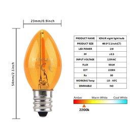 LED Night Light Bulbs,KINUR C7 LED Bulbs E12 Candelabra Base Amber 2200K, 1 Watt Equivalent 10W Incandescent Bulb, Salt Lamp and Window Candles & Chandeliers Replacement Bulb 4 Pack (4, Amber)