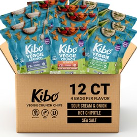 Kibo Veggie Crunch Variety Snack Set - 7g Plant-Based Protein - Bold Flavors: Sea Salt, Hot Chipotle & Sour Cream & Onion - Gluten-Free, Non-GMO, Vegan, Dairy-Free - Fun 3D Bite-Size Triangles - 12 Pack