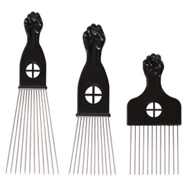 COOKOO 3 Pack Metal Afro Hair Styling Combs - Fist Design Wide Tooth Picks for Women, Men & Natural Curly Hair Hairstyling