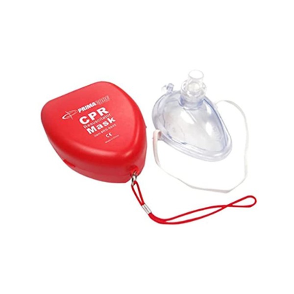 Primacare RS-6845-5 Pack of 5 Single Valve CPR Rescue Mask in Red Hard Case, Adult/Child Pocket Resuscitator with Elastic Strap, Air Cushioned Edges, 6.5x4.8x1.6 inches