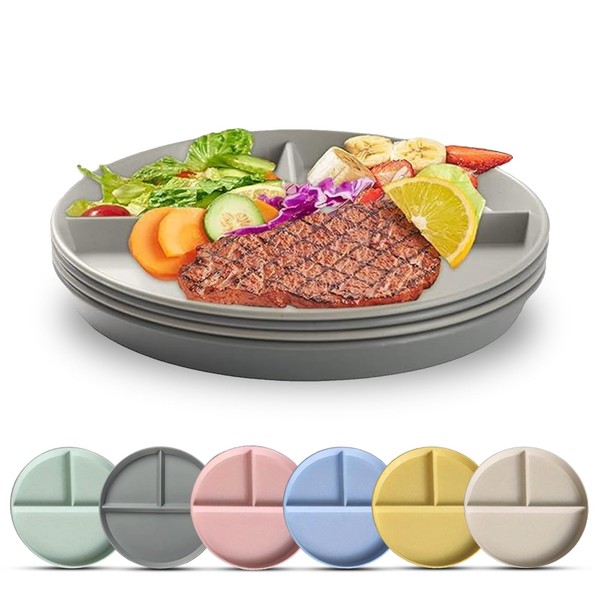 6-Pack Re-Usable Eco-Friendly 9" Portion Control Plates for Adults. Kids Plates. Divided Plates. Diet Plate Perfect for Healthy Eating, Picnic, Camping, or BBQ