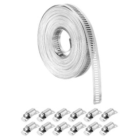 uxcell 304 Stainless Steel Hose Clamps, Cut-To-Fit 26.2 ft Metal Strap + 12 Stronger Fasteners Kit, Adjustable Worm Gear Band Hose Clamps for DIY Intercooler Pipe Plumbing Tube Fuel Line