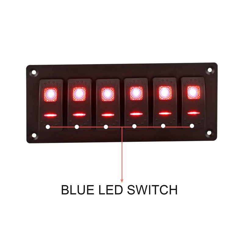 Garfour Marine Red 6 Gang Boat Switch Panel 5 Pin