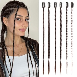 6PCS Braided Hair Extensions, 14 Inch Clip in Synthetic Braid Hairpieces, Women's Braid Hair Extensions, Ideal for Daily Wear, Suitable for Party Use (Dark Chocolate Brown, 14 Inch)
