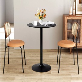 PIKAQTOP Modern Pub Bar Round Table Counter Height Bistro Table Drinks Dining Table Black