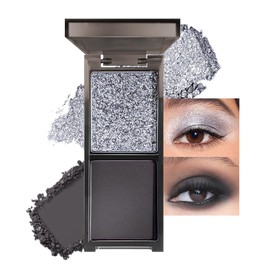 HHLTOH Two Color Matte Shimmer Eyeshadow, Gray Black Double Pigment Eye Shadow Powder, Long-Lasting Waterproof Makeup Palette,Blendable, Easy-To-Apply and Compact for Travel，0.14 Oz,01#