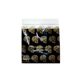 AURA VARIETY 1000-PACK 2020 2" x 2" GOLD SKULL MINI BLACK PLASTIC RECLOSABLE ZIP BAGS…