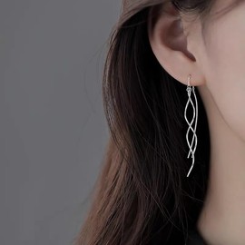 Threader Earrings for Women, Simple Curve Wave Dangle Long Tassel Earrings Trendy Unique Gold Silver Rose Gold Piercing Threader Earrings for Teen Girls Gifts (Silver)