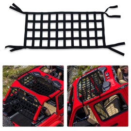ONE250 Cargo Mesh Heavy Duty Net, Roof Top Hammock or Rear Trunk Restraint Baggage Cover, Compatible with Jeep Wrangler TJ JK JKU JL JLU YJ Sahara Rubicon Unlimited (1987-2024) 2 Door 4 Door (Black)