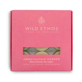Wild Ethos Scented Tea Lights - Natural Wax - Long Lasting & Blended Natural Essential Oils - Pack of 9 - Made in The UK - Select Your Scent (Honeysuckle Garden)