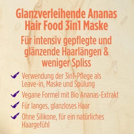 Garnier Pineapple 3-in-1 Hair Mask for Long and Dull Hair, Leave In for More Shine and Smoothness, Vegan Formula with Natural Ingredients, Fructis Hair Food, 1 x 400 ml