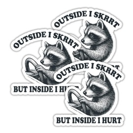 314PI (3pcs) Outside I Skrrt but Inside I Hurt Sticker, Raccoon Driving Car Stickers, Water Assistant Funny Animal Decal for Water Bottle Phone Laptop, Gift for Her Him Adult, Sassy Sticker (Size 3")