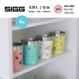 SIGG Kinderbecher Set (4 x 0.35 L), Trinkbecher für Kinder in 4 bunten Designs für Jungen und Mädchen, praktische Edelstahlbecher für zu Hause und unterwegs
