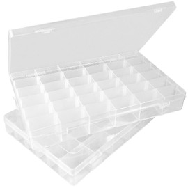 Meanhoo 2 Pack 36 Grid Plastic Organizer Box with Dividers – Clear Small Craft Storage Container and Bead Organizer Box for Jewelry, DIY, Nail Art, Fishing Tackle, Small Parts