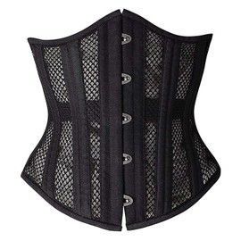 SHAPERX 26 Double Steel Boned Breathable Mesh Corset Heavy Duty Waist Training Shaper, SZ1996-Black-2XL