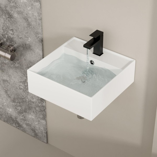 GHOMEG Wall Mount Bathroom Sink 18"x18" Floating Bathroom Sink Rectangle