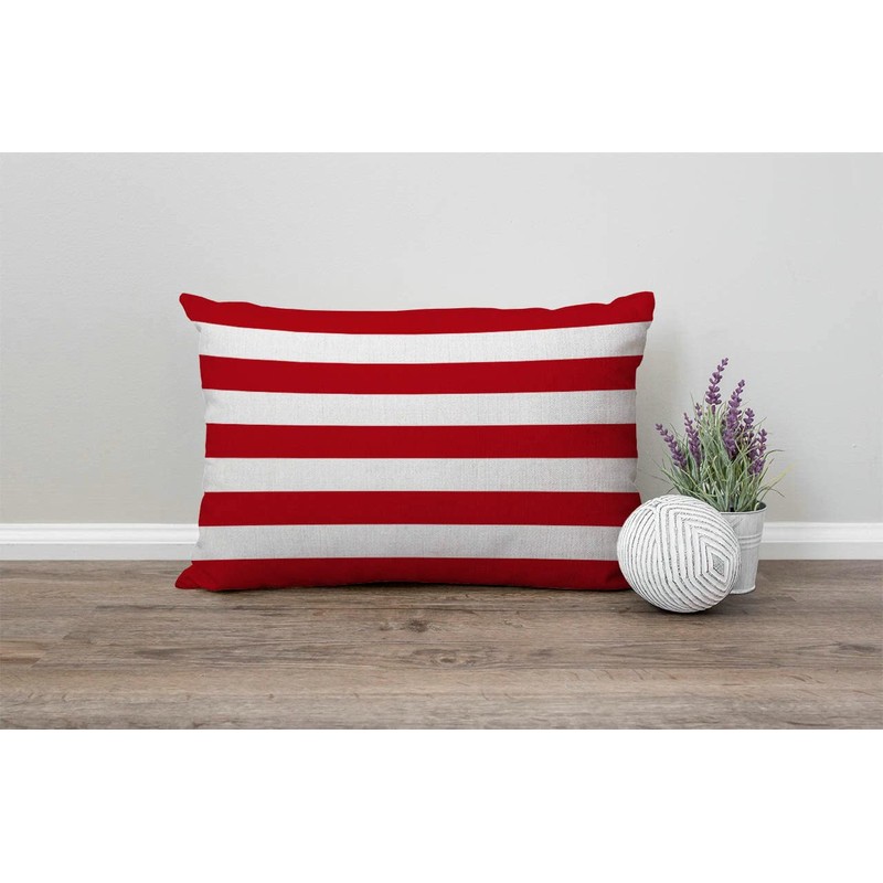 Red Stripe Cotton Linen Throw Lumbar Waist Pillow Case Cushion