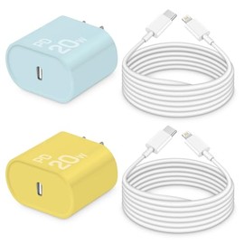 i Phone Charger 10 Ft Fast Charging 2-Pack 20W PD Fast Charger with 6Ft Fast Charging Cable, Type C Fast Charging Block & Fast Charger Cord for IP 14/13/12/11, i Pad & More [Blue and Yellow]