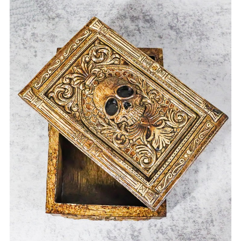 Ebros Gift Rustic Bronzed Tooled Floral Mayan Aztec Skull Wicca