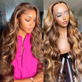 Yamikk Honey Blonde Lace Front Wigs Human Hair Pre Plucked 180 Density 13x5 Body Wave Frontal Highlight Wig Human Hair 22 Inch